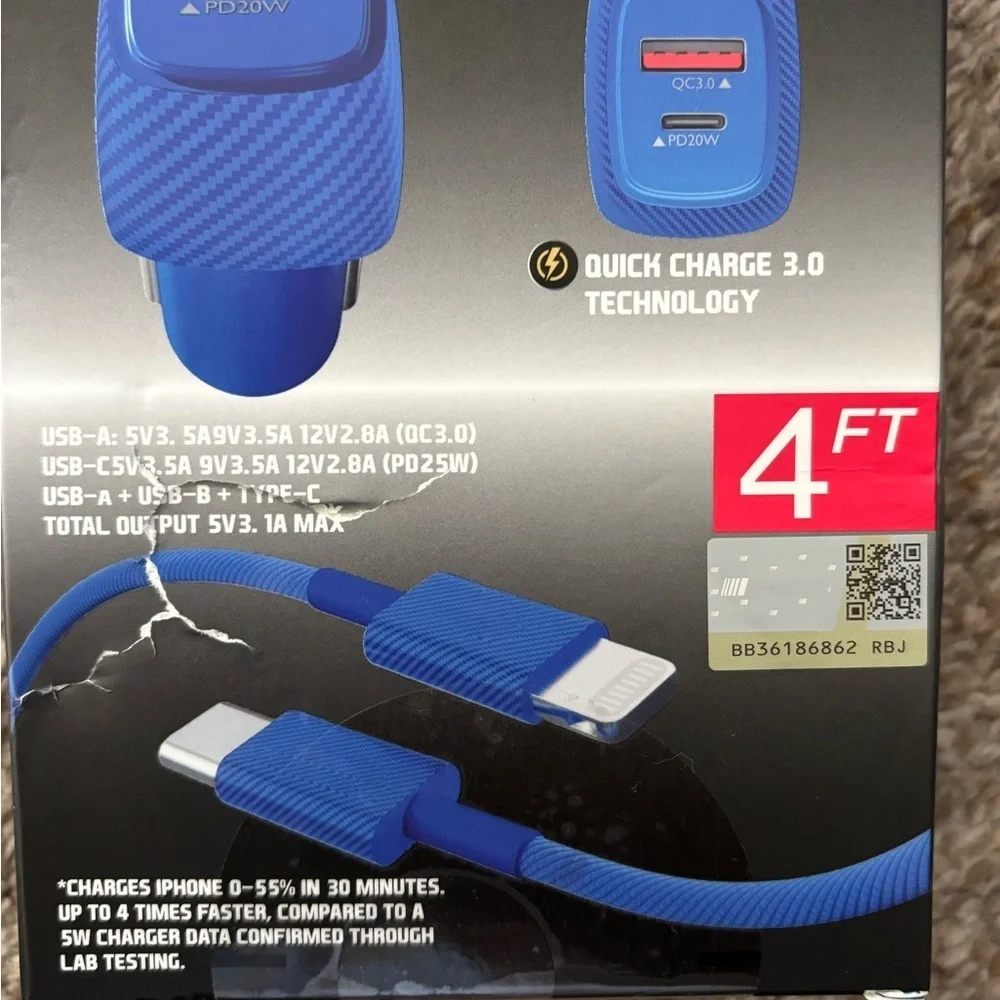 ( NASCAR) 4ft Car Charger Bundle - Blue